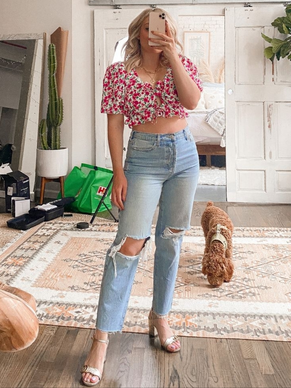 For Love and Lemons Petal Blouse Size Large Pink Floral Cottagecore
